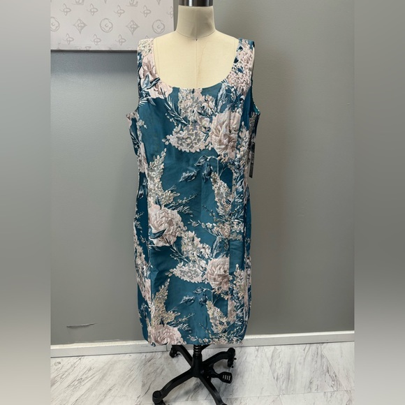 Tahari Teal floral midi dress size 16 e103-15 with tags - Picture 2 of 8